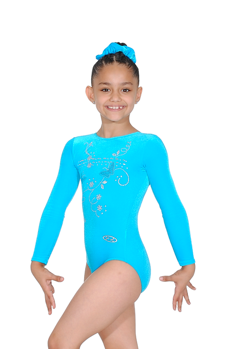 Panache Langärmliger Gymnastikanzug mit Schmetterlingsmotiv