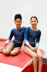 New York Sweetheart Neckline & Crystal 3/4 Length Sleeved Leotard (Midnight Blue)